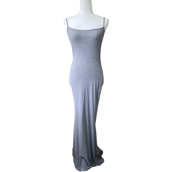 Skims Soft Lounge Long Slip Dress in Heather Gray Ribbed Maxi L - Picture 4 of 8
